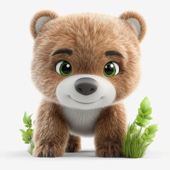 Adorable little bear with a cute expression captured in a charming 3d full body illustration style