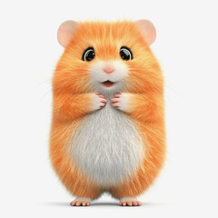 Adorable hamster character with soft fur and playful expression in 3d full body illustration for children’s themes