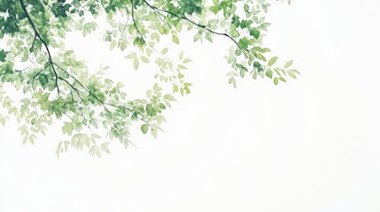 A vibrant painting showcasing lush green leaves gracefully adorning slender branches, capturing the essence of nature's beauty with intricate details and soft sunlight filtering through.