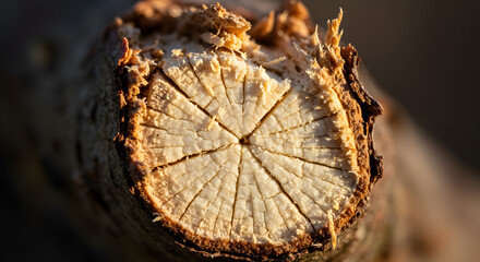 Naklejka premium Radiating Timber Rings Captured in Extreme Close Up from a Fresh Branch