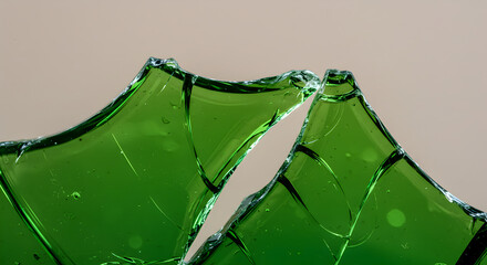 Emerald Shards Two Parts Abstract Displaying Glass Fracture Pattern In Macro