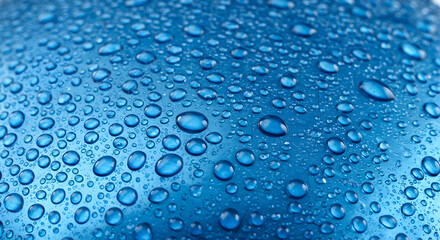 Abundant Water Droplets Gleaming On An Aquatic Blue Surface Texture