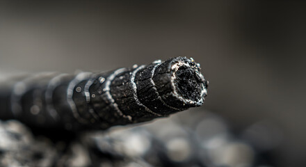 Burnt Ember Close Up Showing Charred Texture and Subtle Light Reflections