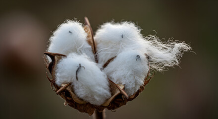 Close Up Of Raw Organic Cotton Blossom Against Blurred Background