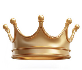 Shiny gold crown representing royalty and power is standing on white background
