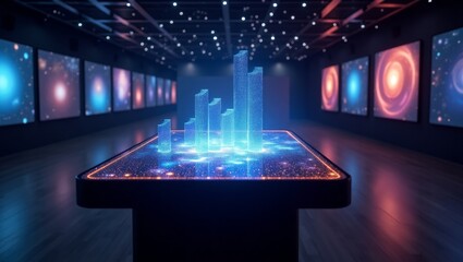 Futuristic Data Visualization Displaying Information in a Gallery Setting