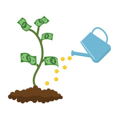 investment illustration watering money plants with coins vector