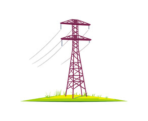 Electric power tower standing in an open landscape isolated on transparent background