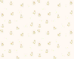 seamless little duck with purple ribbon color pastel background vector illustration. for wallpaper background and wrapping