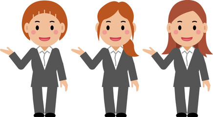 こちら、と笑顔のグレースーツの若い女性。その2