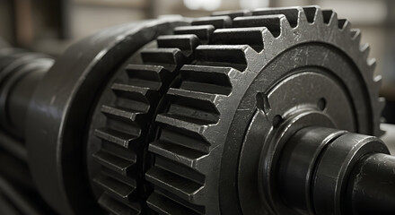 Fototapeta premium Close Up On Interlocking Metal Gears Revealing Mechanical Precision