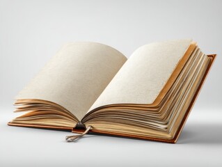 Fototapeta premium An open book with textured pages, showcasing its rich, vintage design, symbolizing knowledge and creativity.