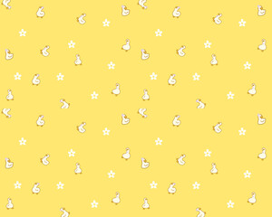 seamless cute little duck with purple ribbon pastel color vector illustration for wallpaper background