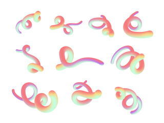 Obraz premium Colorful 3D Fluid Gradient Shapes – Twisted Abstract Elements Set