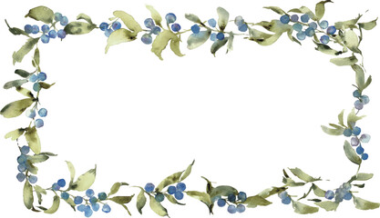 水彩画。水彩タッチのブルーベリーイラスト。ブルーベリーと緑の植物のベクター背景。夏。Adobe Stock_template_5_3Watercolor painting. Blueberry illustration with watercolor touch. Blueberry and green plants vector background. Summer.