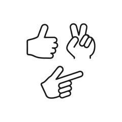 Hand Gesture Icons Thumbs Up, Peace Sign, Pointing Finger