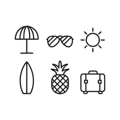 Summer Vacation Icons Beach, Sun, Travel, Pineapple