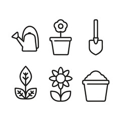 Gardening Icons Line Art Set for Web and Print