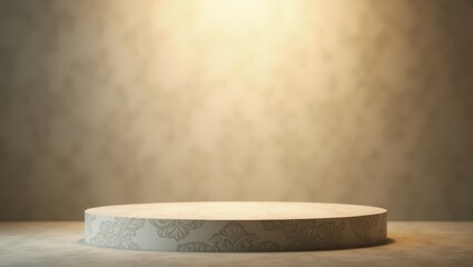 Elegant Podium Illuminated by Soft Light on a Textured Beige Background