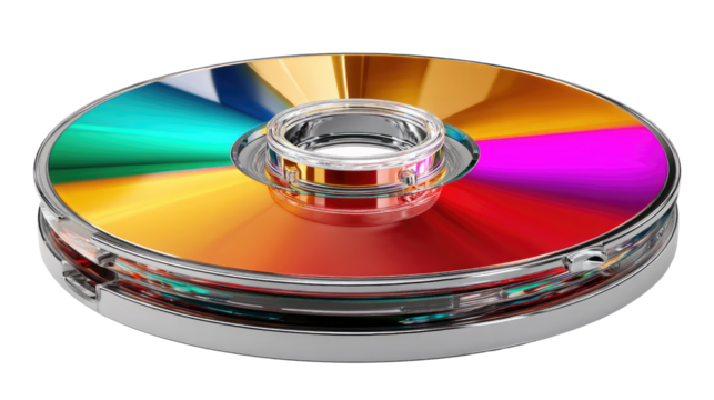 Rainbow Circular Object: A close-up shot of a stunning, translucent circular object showcasing a captivating array of rainbow colors, evoking a sense of wonder and intrigue. 