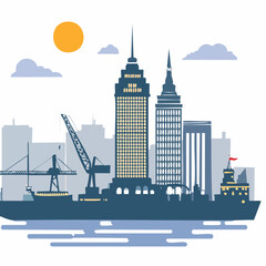 Obraz premium Vector Silhouette of Major Shipping Port in Urban American City