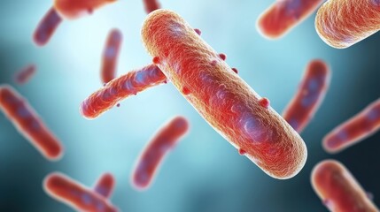 Colorful Microbial Structures Under Microscope with Blue Background