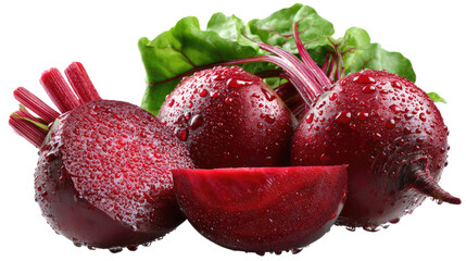 Vibrant Beetroot Display: Close-up shot of raw beetroot, the image shows a trio of fresh beetroots with glistening water droplets on their skin, revealing their natural, organic charm.