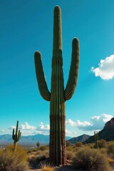 Imposing saguaro cactus, arms reaching skyward, thorns, landscape, spines
