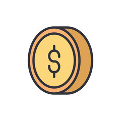 Coins colored icons, minimalist vector illustration ,simple transparent graphic element .Isolated on white background