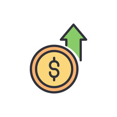 Growth coins colored icons, minimalist vector illustration ,simple transparent graphic element .Isolated on white background