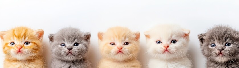 Adorable Kittens in a Row with Various Colors and Sweet Expressions