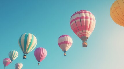 Fototapeta premium Pastel Hot Air Balloons Ascending: A Serene Vintage Scene