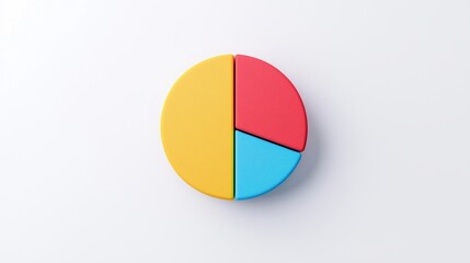 Fototapeta premium A colorful pie chart composed of three segments, showcasing different proportions in yellow, red, and blue against a white background.