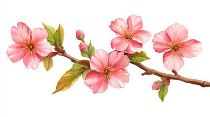 Obraz premium Delicate pink blossoms on a spring branch.