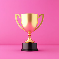 Fototapeta premium shiny golden trophy stands proudly on black base against vibrant pink background, symbolizing achievement and success. This eye catching design evokes feelings of celebration and victory