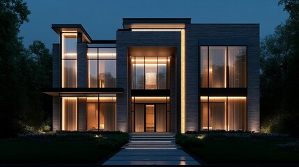 Modern residential building night exterior architecture photography