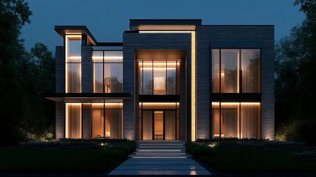 Modern residential building night exterior architecture photography