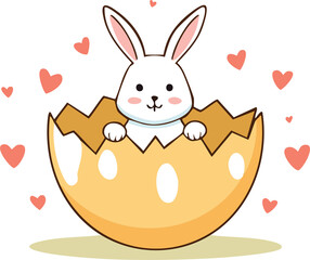 Obraz premium Happy Ester day concept design of illustration. Little rabbit in an egg. minimal style handdraw