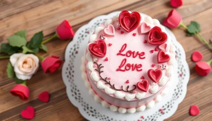 Romantic Pink Heart-Shaped Cake