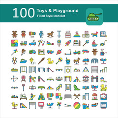Fototapeta premium Illustration of Toys and Playground Collection design Filled Icon. Toys and Playground Filled Icon Pack. Set of Toys and Playground Outline Icon