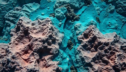Surreal Turquoise Landscape with Textured Rock Formations