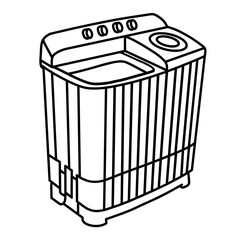 Washing Machine Top Loading Laundry Tools Outline Coloring Book Illustration for Home Chores, Housekeeping Activity, and Minimal Line Art Design