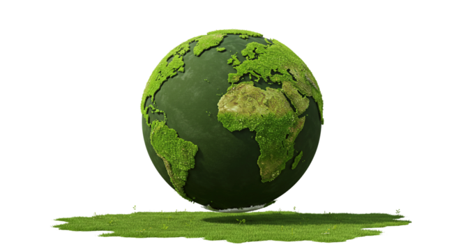 Earth Globe Covered in Grass Isolated on Transparent Background