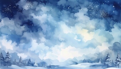 sky winter in watercolor effect with gray clouds