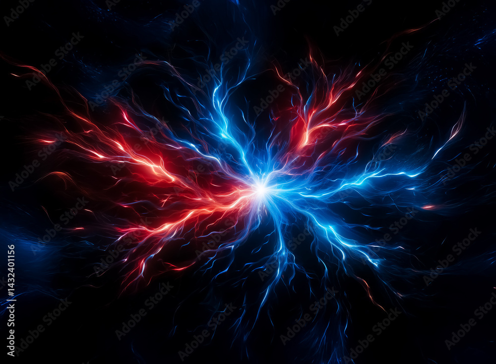Aufkleber a vibrant display of energy explodes from a central point, splitting into red and blue tendrils. the