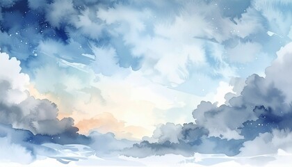 Fototapeta premium sky winter in watercolor effect with gray clouds