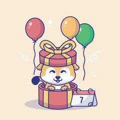Illustration vector grapich of shiba inu in the giftbox perfect for happy birthday greetings