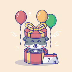 Illustration vector grapich of kitten in the giftbox perfect for happy birthday greetings