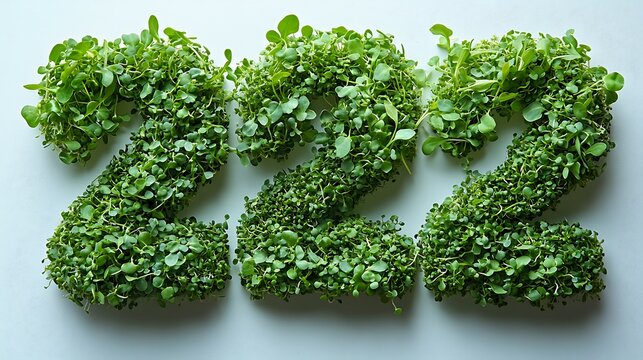 Number 222 made of fresh green salad leaves. Healthy eating concept.