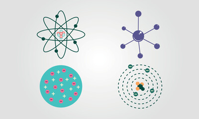 Four simplified diagrams of atomic structures suitable for science textbooks, educational materials, presentations, and online courses on chemistry and physics.